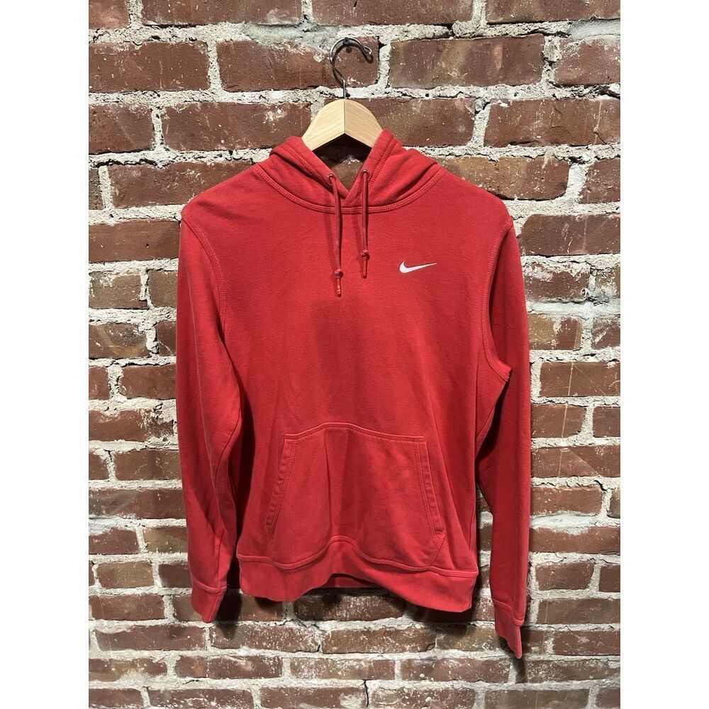 Y2K Nike Mens Red Pullover Hooded Sweatshirt Size Small Blue Tag